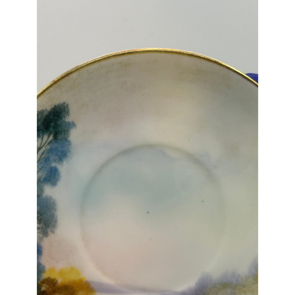 Hand Painted Porcelain Demitasse Cup & Saucer Set Swan Lake Landscape JAPAN - Picture 6 of 15